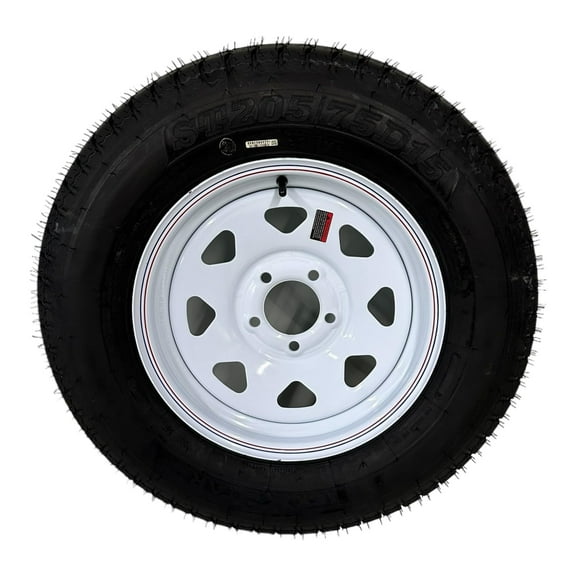 Trailer Tire on Rim ST205/75D15 Tex Star LRC 6 Ply Bias 5 Lug White Spoke Wheel 5X4.5" Bolt Pattern
