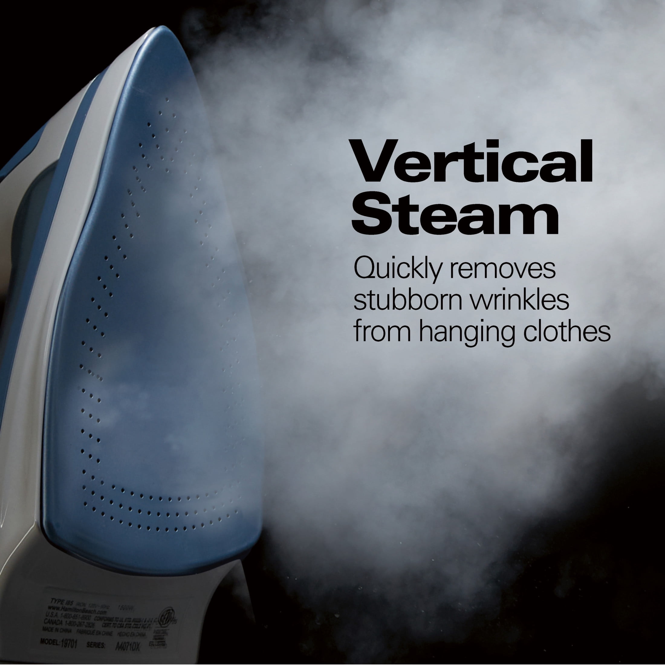 Hamilton Beach Durathon Clothing Iron, Steam Iron for Clothes with Durathon Nonstick Soleplate, White