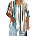 thumbnail image 4 of YOTAMI Plus Size Blouses for Women V-Neck Short Sleeve Striped Print Casual Tops Summer Fashion T-Shirts White, 4 of 5