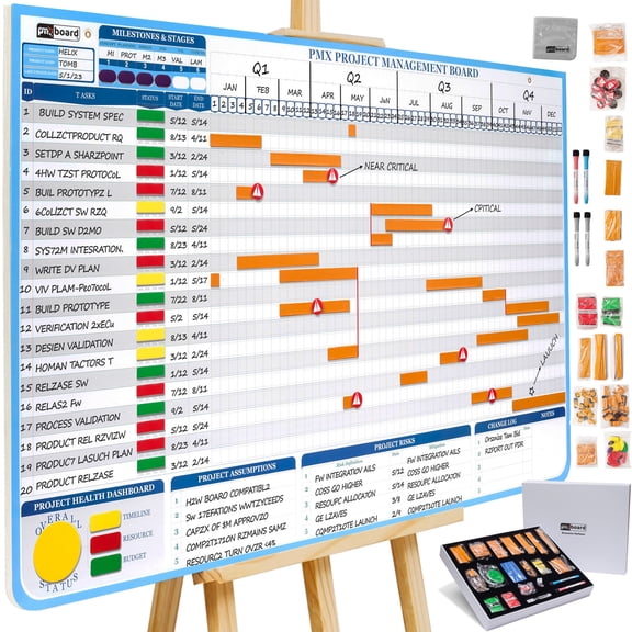 pmxbaord Ultimate Project Management Gantt Chart Whiteboard Kit | 668 Project Board Magnets | Visualize Timelines, Critical Path & Risks, Premium Accessories Included | Project Management Whiteboard