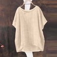 thumbnail image 2 of MEICHEN Women's Summer Short Sleeve Solid Casual Cotton Linen Tops Fashion Loose Crewneck Blouse Tshirts for Women, 2 of 5