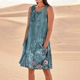 thumbnail image 2 of Vestido de Lino de Algodón de Color Sólido Vestido de Ajuste Suelto sin Mangas con Bolsillos, Ropa de Verano de Lino de Algodón para la Playa Y el Hogar, 2 of 6