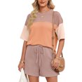 thumbnail image 3 of Fantaslook Color Block Two Piece Sets for Women Texture Crew Neck Short Sleeve Tops and Shorts Outfits Loungewear with Pocket, 3 of 8