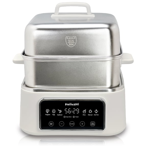 Electric Food Steamer 12.7 QT, Double-Tier 8-in-1 Vegetable & Meal Steamer, Stainless Steel, Timer & Keep Warm, Boil-Dry Protection, Healthy Cooking Kitchen Steamer