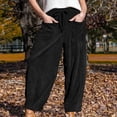 thumbnail image 3 of Women's Corduroy Pants Loose Wide Leg Pants Casual Elastic Waist Wide Leg Harem Pants with Pockets Khaki XXL, 3 of 4