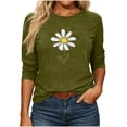 thumbnail image 2 of Dolkfu Crew Neck Tops for Women Trendy Green Pull-on 3/4 Sleeve Minimalist T-Shirts Printed Floral Casual Tops Army Green,L, 2 of 6