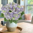 thumbnail image 3 of Briful Hydrangea Artificial Flower 5 Large Flower Heads Silk Faux Hydrangea Wedding Flowers Kitchen Coffee Table Home Decor Centerpieces Engagement Decoration Decor Green Purple, 3 of 6