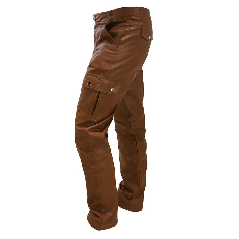 パンツ archive docking leather cargo pants APEXFWDT Mens Multi Pockets Motorcycle Leather Pants