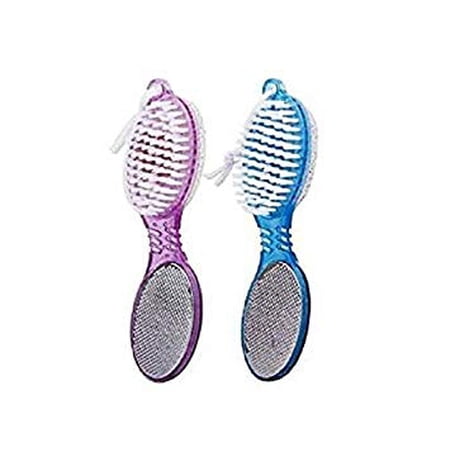 Dependable Industries 2 Pack Pedicure 4 in 1 Pumice Stone Foot File Foot Brush Emery Board All in 1