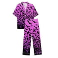 thumbnail image 5 of FDGIU Women's Halloween Pajamas Fashion Short Sleeve Turndown Collar Pajama Pockets Halloween Print Pants Elastic Waist Set, 5 of 5