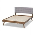 thumbnail image 3 of Baxton Studio Devan Mid-Century Engineered Wood Tufted Platform Bed, Full, Light Grey/Walnut, 3 of 6