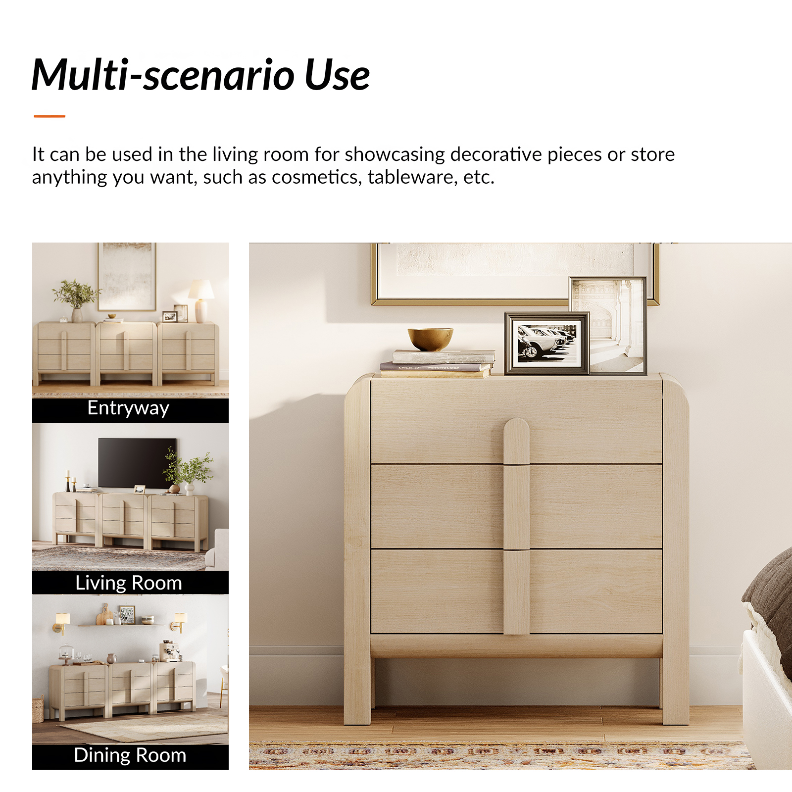 Dresser for Bedroom, Mid Century Chest of Drawers with Storage, 9 Drawer Dresser with Curved Profile Design, Wooden Modern Dresser for Living Room, Bedroom, Entryway