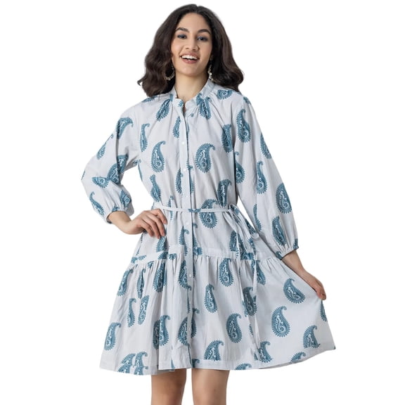 Moomaya Summer Dress For Women's, Long Sleeve, Paisley Print Dress