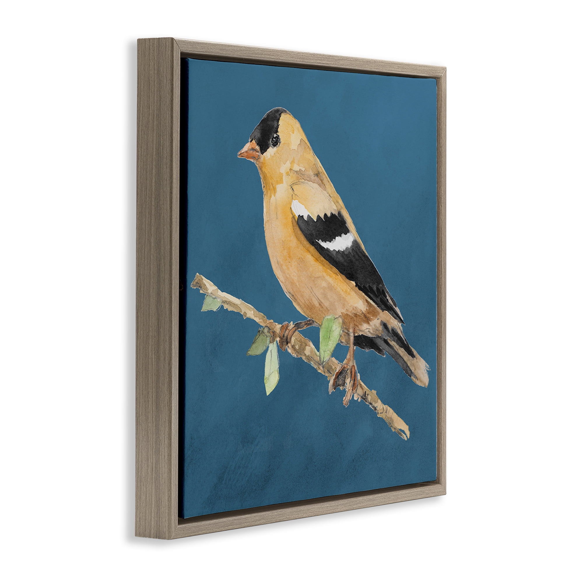 Stupell Industries Traditional Yellow Bird Animals & Insects Painting Brown Floater Framed Canvas Art Print Wall Art, 25 x 25