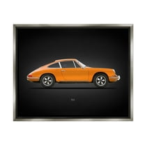 Stupell Industries Orange Classic Coupe Transportation Painting Gray Floater Framed Canvas Art Print Wall Art, 31 x 25