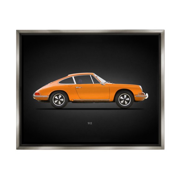 Stupell Industries Orange Classic Coupe Transportation Painting Gray Floater Framed Canvas Art Print Wall Art, 31 x 25