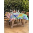 thumbnail image 3 of Outdoor Tablecloth with Umbrella Hole for Patio/Picnic/Party/Camping, Teal Green Hummingbirds Waterproof Table Cloth Rectangle Table Cover Washable, Spring Watercolor Flowers Plant (60"x 120"), 3 of 8