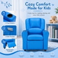 thumbnail image 5 of Snugway Kids Recliner Chair, Faux Leather Toddler Armchair with 2 Cup Holders & Side Pocket, Blue, 90lbs Capacity for 1+ Years Old, 5 of 9