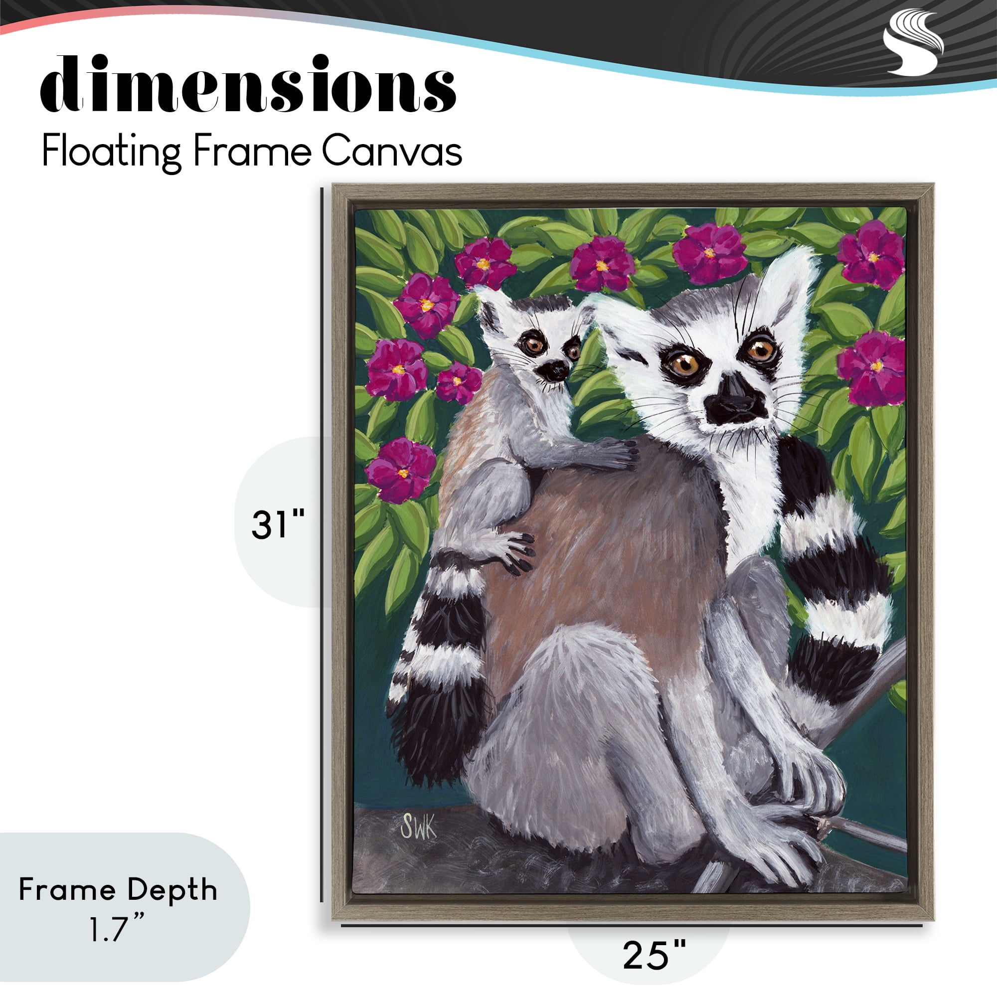 Stupell Industries Ring Tailed Lemur Mama & Baby Brown Framed Floater Canvas Wall Art, design by Sarah Waldron Kimball