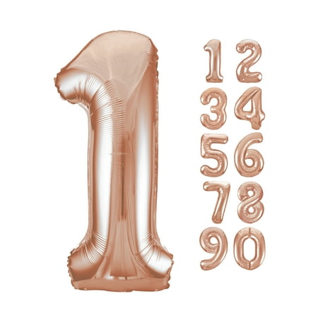 Unique Industries Foil Big Number 1 Shaped 34" Rose Gold Solid Print Birthday Balloon
