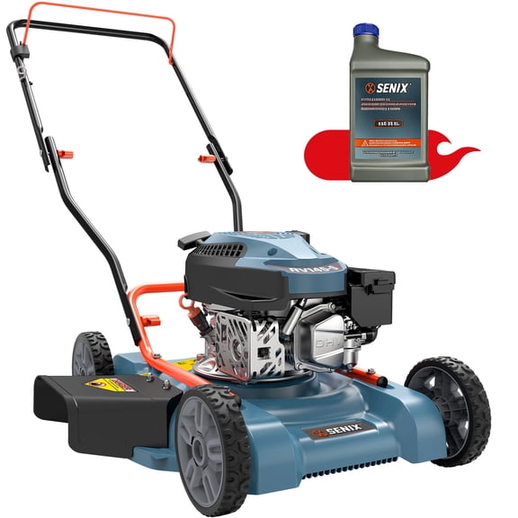 SENIX Gas Lawn mower, 18in Cutting Blade / 19in Cutting Deck, 144cc 4-Cycle Engine Push Mower with Side Discharge
