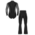thumbnail image 2 of YiZYiF Men's Latin Ballroom Dance Costume Outfits Rhinestone Shiny Bodysuit with Flared Pants Set Black M, 2 of 7