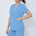 thumbnail image 5 of Minjewel Women's V-Neck Zipper Short Sleeve Scrubs for Women Set with Pockets, Easy Wear & Comfortable Scrub Set for Healthcare Professionals,Sky Blue S, 5 of 8