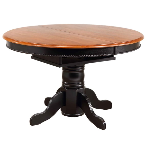 HomeStock Black Cherry 48" Round To 66" Oval Extendable Pedestal Dining Table , Antique Black With Cherry Butterfly Leaf Top , Seats 6