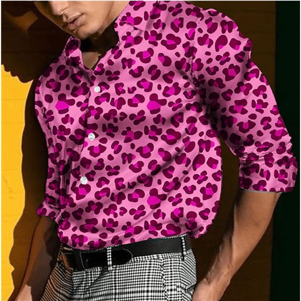 Camisa con estampado de leopardo para hombre, con puños, a la moda, informal, suave y cómoda, de alta gama, para fiesta, ropa urbana de manga larga para hombre