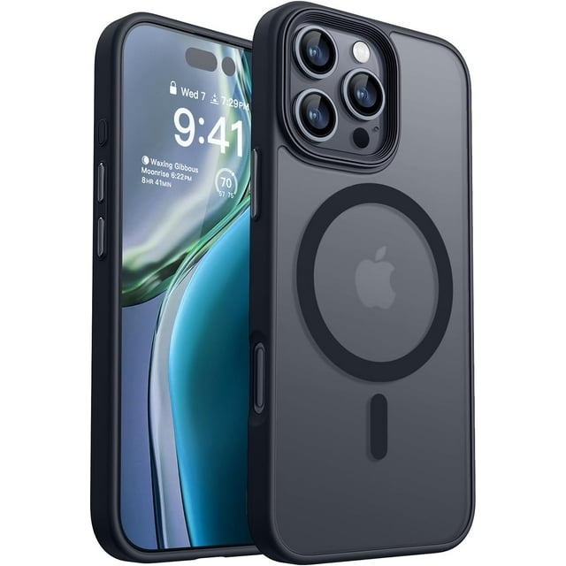 Entronix Heavy Duty Case For iPhone 16 Pro Max, Translucent Matte Back, Magnetic Sturdy Case, Black