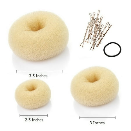 Beaute Galleria - Bundle 3 Pieces Hair Donuts Bun Maker Holder Ring Style Mesh Chignon Ballet Sock Bun Updo (Large, Medium,