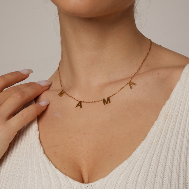 Kyazeo 18K Gold Plated Letter Mama Pendant Necklaces