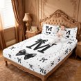 thumbnail image 3 of meiyoeat Black Coquette Bowtie Bed Sheets For Girls,Kids Personalized Letter M Print Full Size Sheets,4 Pieces, 3 of 6
