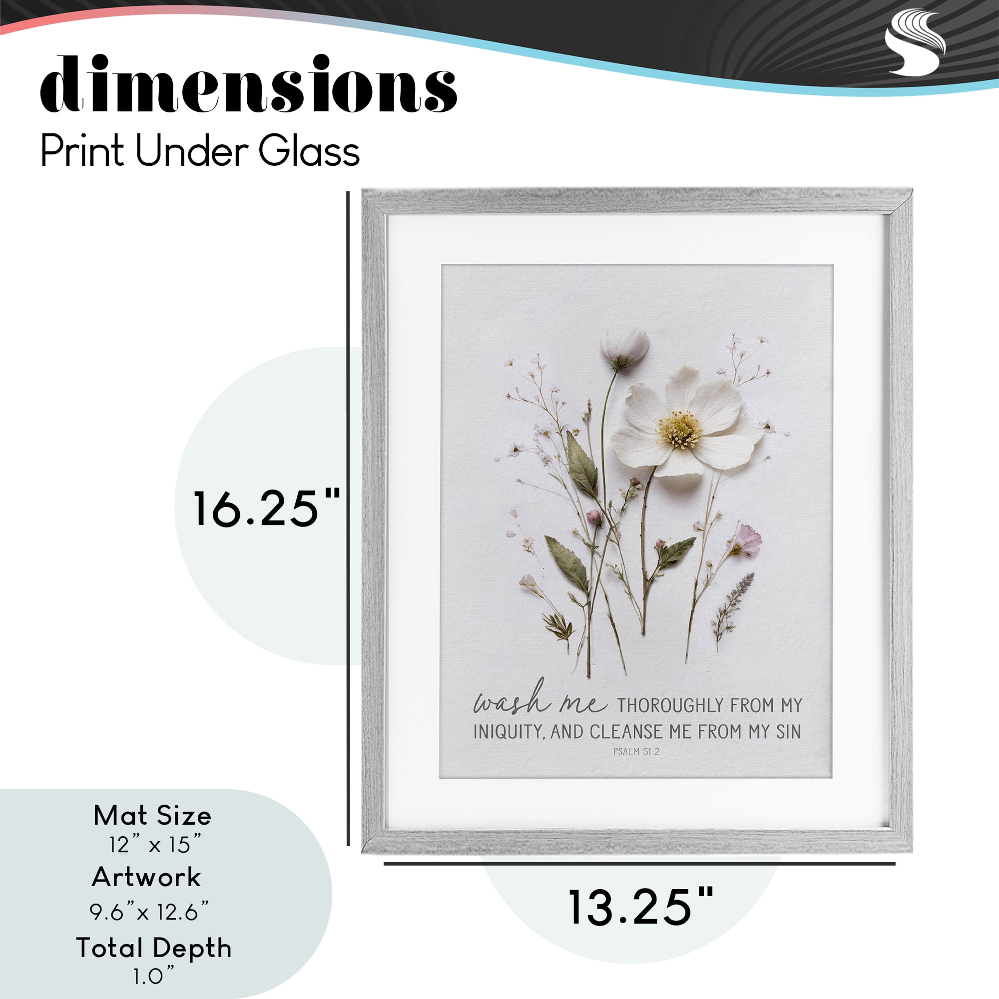 Pressed Flower Proverb Gray Framed Print Under Glass, design by Lettered and Lined
