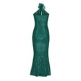 thumbnail image 5 of LYEAA Long Maxi Dresses for Women Sleeveless One Neck Glitter Sequin Dress Off Shoulder Elegant Dress Solid Color Cutout Evening Gown Cocktail Dress Fashion Dress Dress Green XL, 5 of 6