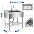 thumbnail image 2 of Freestanding Small Stainless Steel Utility Sink 23"x19" Single Bowl with Hot & Cold 360° Swivel Faucet, Adjustable Feet, Five S Hooks Garage, 2 of 7