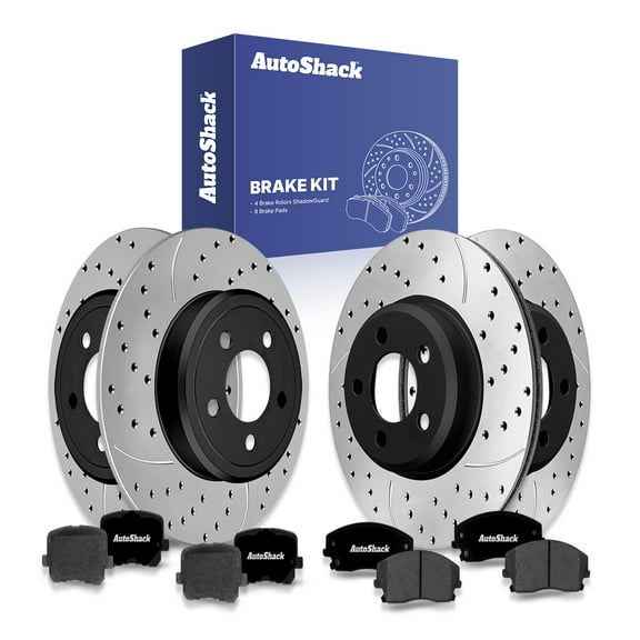 AutoShack Front Vented & Rear Solid Drilled & Slotted E-Coated Brake Rotors   Ceramic Pads 12-PC Brake Kit Replacement for 2014-2015 Dodge Charger ShadowGuard