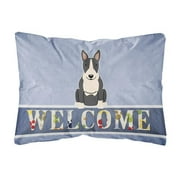 Carolines Treasures BB5714PW1216 Bull Terrier Black White Welcome Canvas Fabric Decorative Pillow, 12H x16W, multicolor