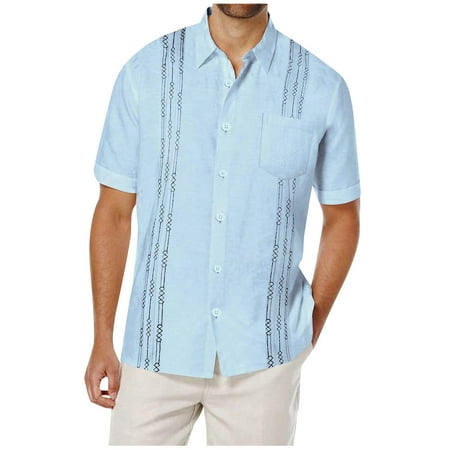 

TKing Fashion Mens Shirts Casual Lapel Beach Holiday Wear Fashion Shirt Hawaiian Short-Sleeved Shirt Shirts For Men(Sky Blue M)