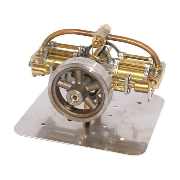 Mini Steam Engine Model, Metal 4-Cylinder Steam Power Engine without Boiler for DIY Model Ship Car Generator, Desktop Collectible Gift for Enthusiast