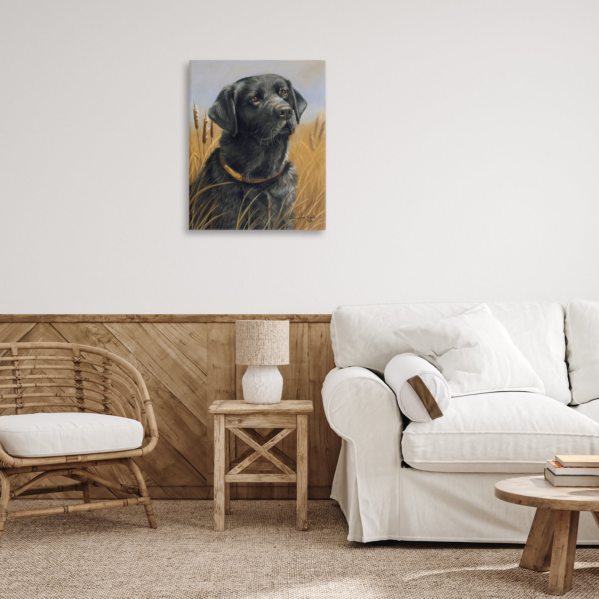 Stupell Industries Black Lab in Nature Animals Painting Wrapped Canvas Art Print Wall Art, 24 x 30