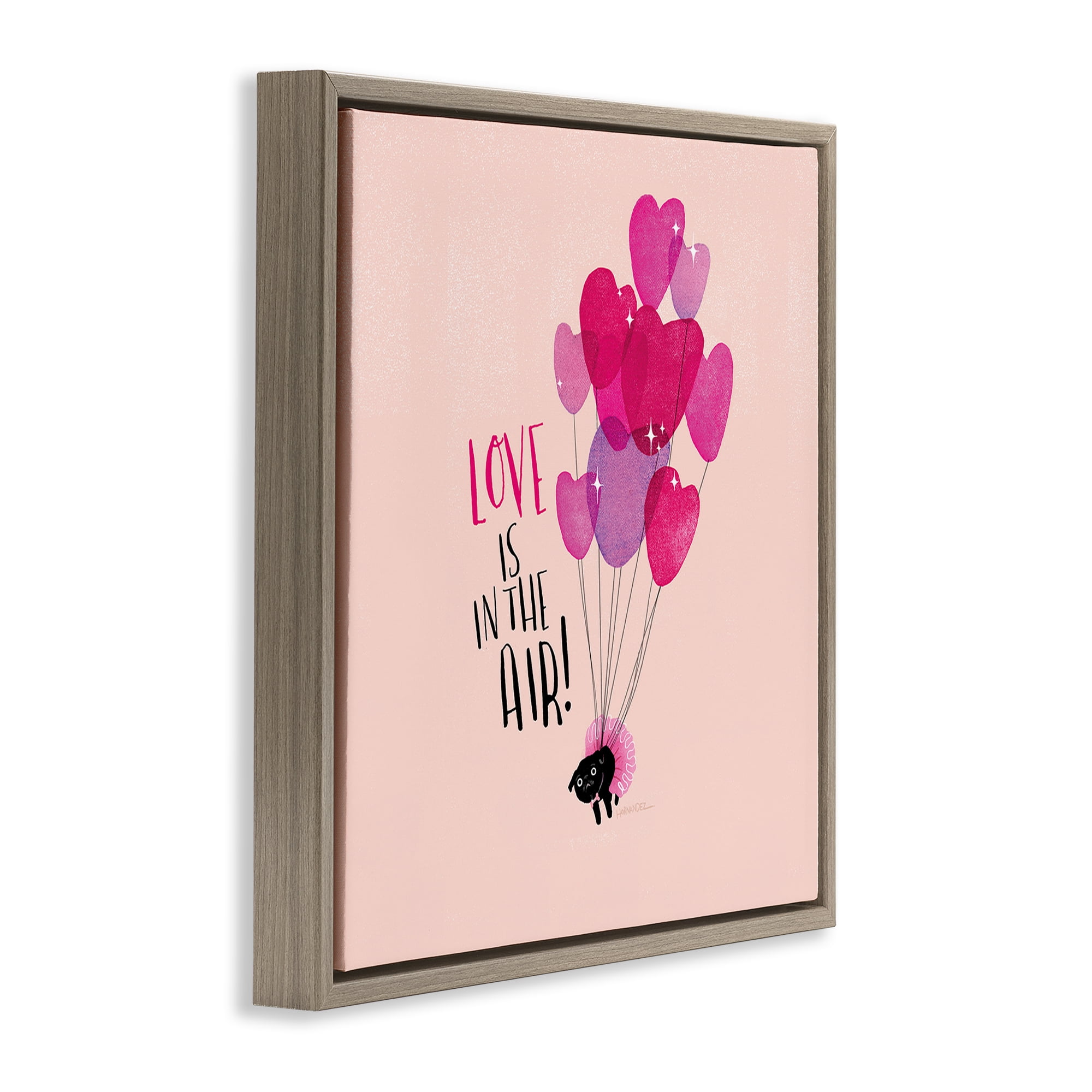 Stupell Industries Love Saying with Cat & Balloons Animals Painting Brown Floater Framed Canvas Art Print Wall Art, 25 x 25