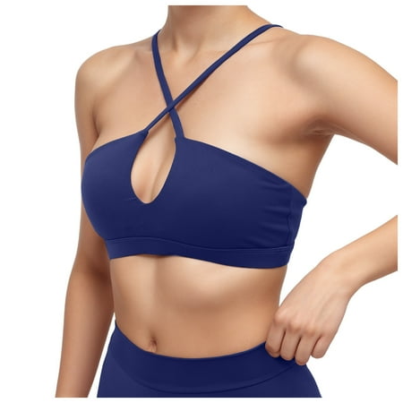 SHENGYUAN Womens Sports Bras Plus Size Bra Women s Workout Deep V Fitness Backless Padded Training Gym Yoga Crop Tank Top Navy L