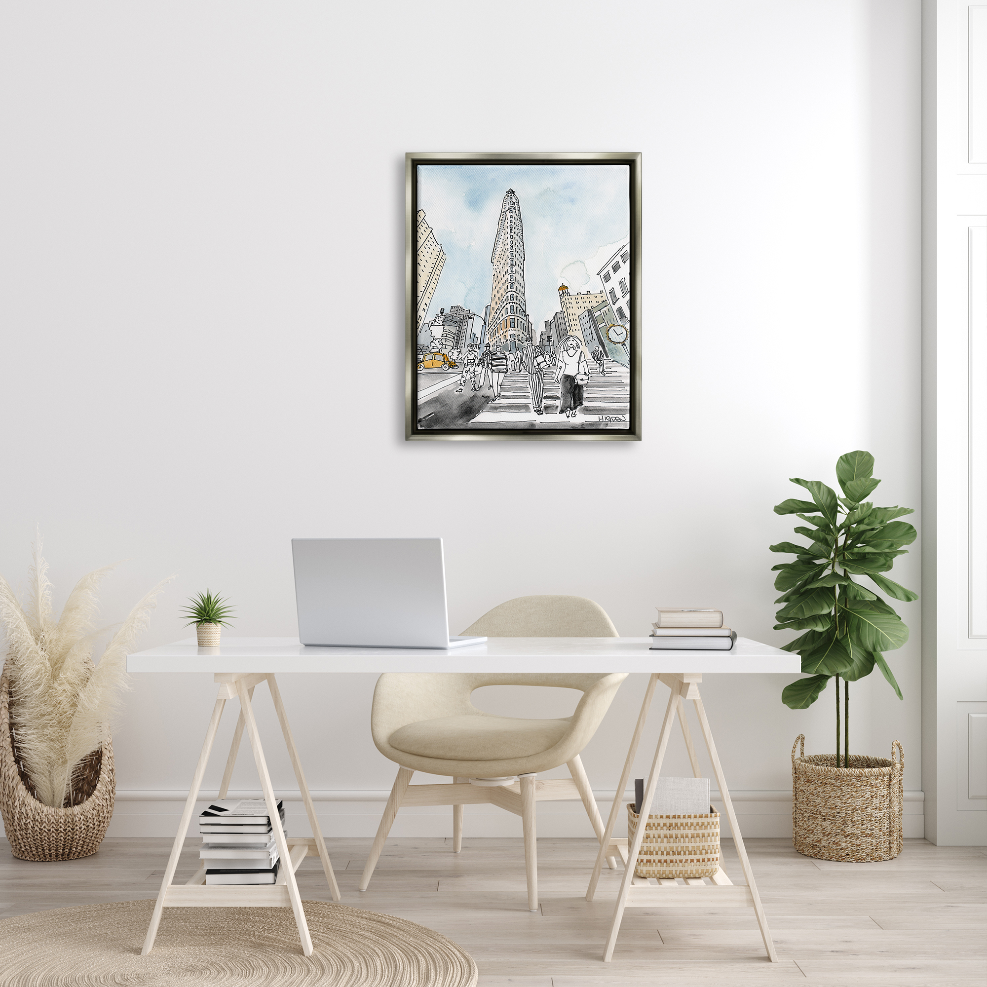 Stupell Industries Urban City Streets Crosswalk Town & City Painting Gray Floater Framed Art Print Wall Art