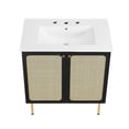 thumbnail image 6 of Modway Chaucer 30" Wood & Rattan Bathroom Vanity in Black/White, 6 of 16