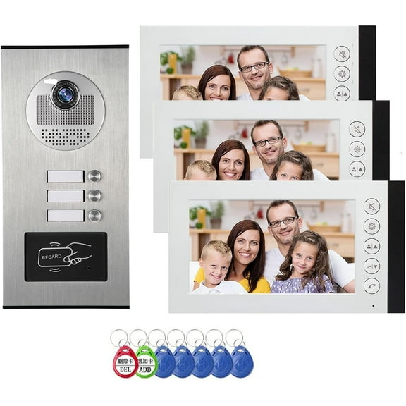 Wired Video Multifamily Apartment Intercom System,2/3/4/6/8/10/12 Units 7 inch Monitor Video Door Phone Kit,Video Doorbell, ID Card Unlock, 2 Way Audio for Home
