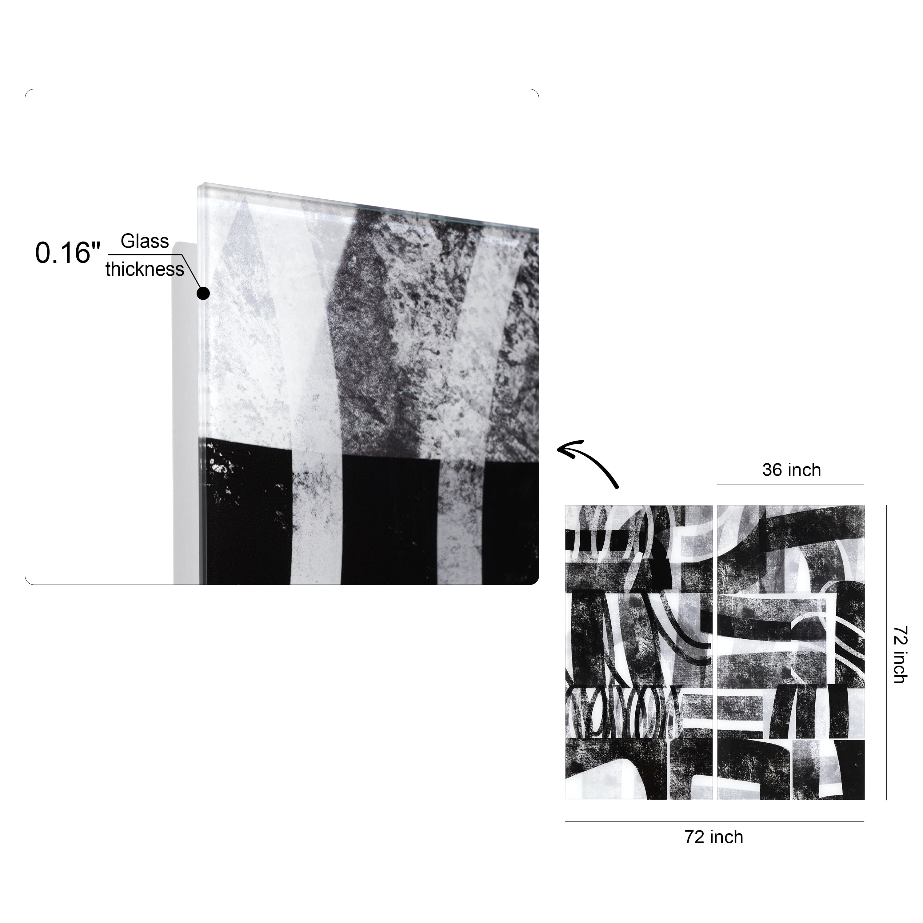 "Compartment A & B" Oversized 72"x 36" Frameless Free-Floating Reverse Printed Tempered Art Glass Panels Set