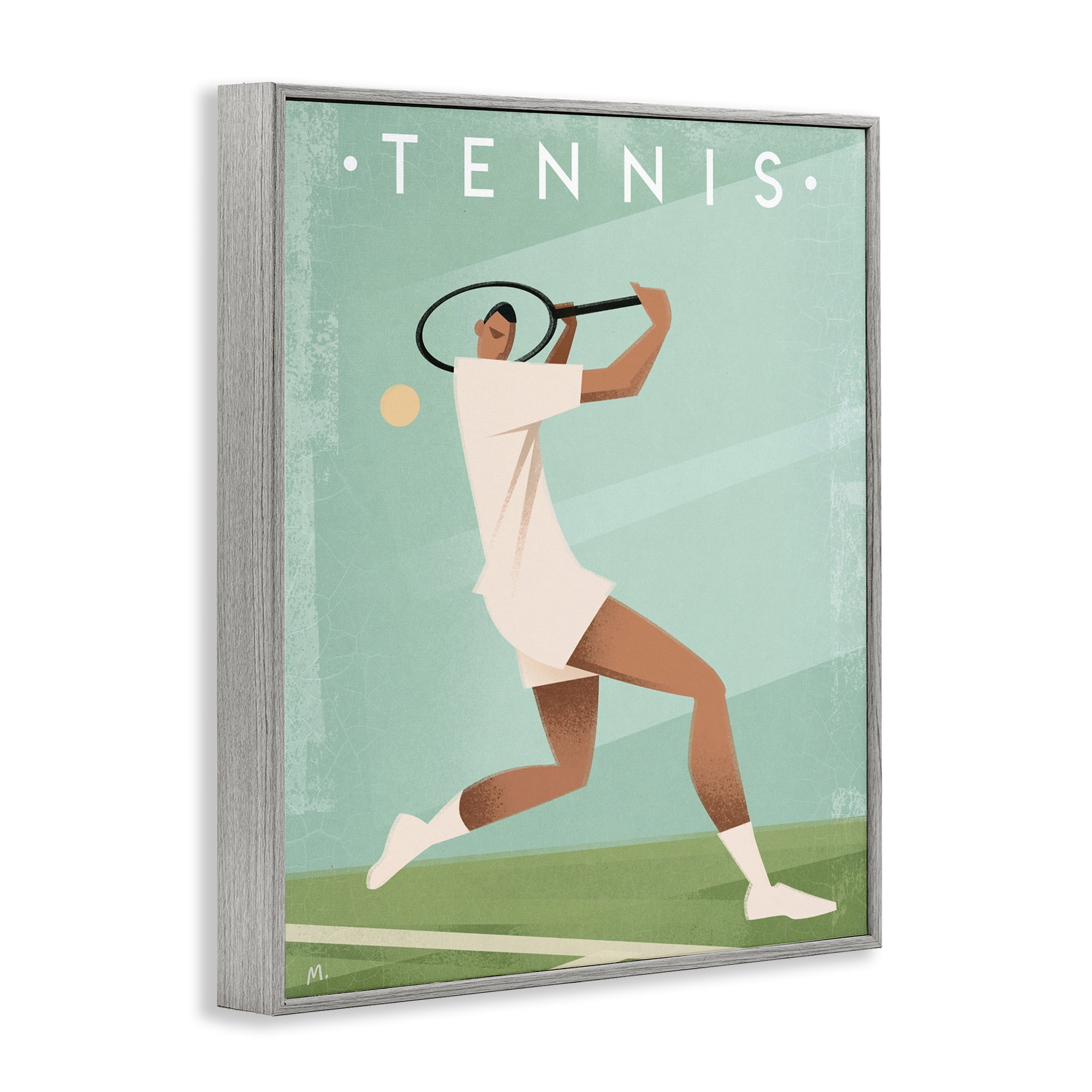 Stupell Industries Vintage Tennis Swing Gray Framed Giclee Art, design by Martin Wickstrom
