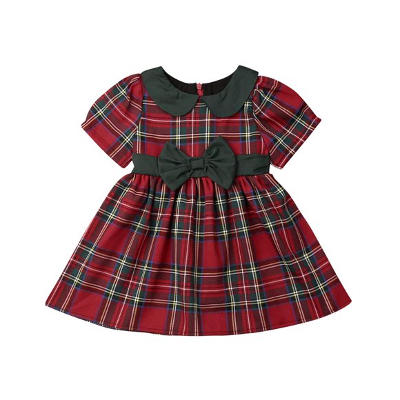 Kuriozud Vestido De Fiesta De Manga Corta Con Lazo Para Niña (Vestido Pálido Con Lazo Verde 1-2T)