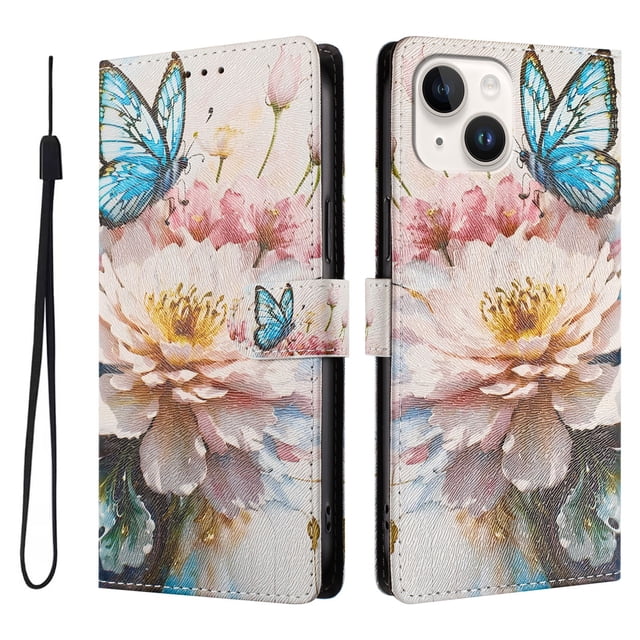 FOXDOCK Funda Tipo Cartera para iPhone 15 Plus con Soporte y Correa – Diseño de Patrones Lindos